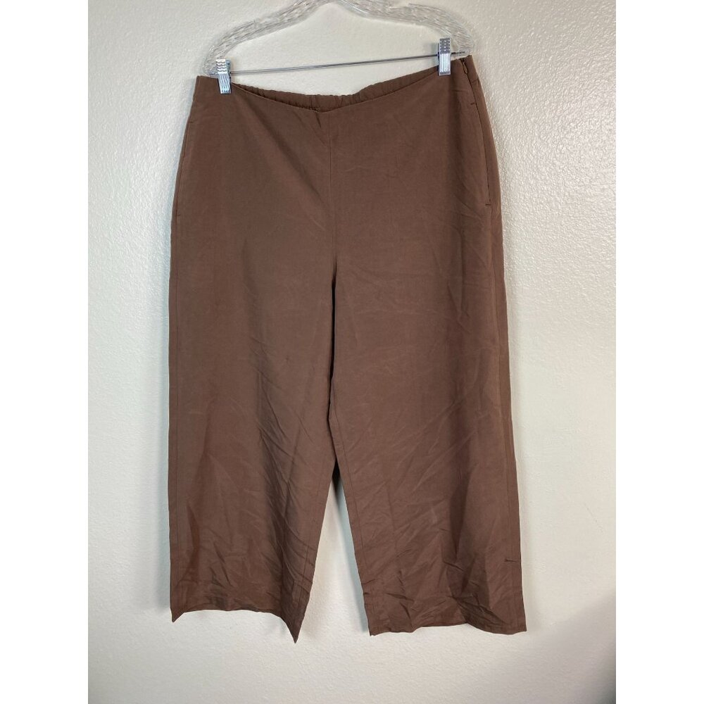 J. Jill Wide leg Crop Pants Womens Large Tall‎ Brown Zip Capsule Closet staple